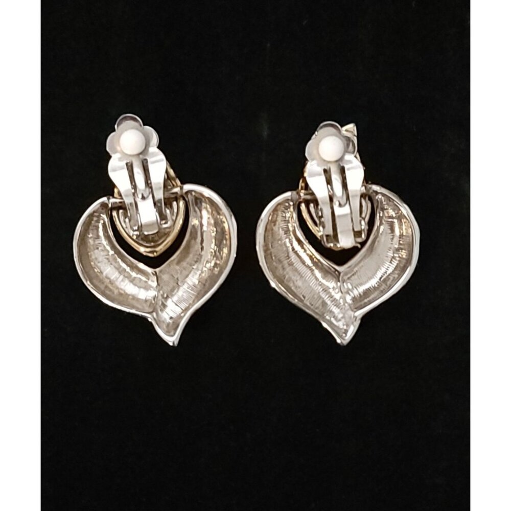 Vintage Gold & Silver Tone Flame Heart Clip-On Knocker Earrings - Picture 2 of 4